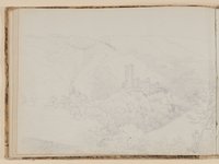 Die Ruine von Burg Sauerburg im Sauerthal nahe Kaub [aus einem Skizzenbuch der Rosette Städel, Blatt 19v]