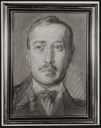 Fotografie einer Portrait-Kreidezeichnung von Hofmannsthal mit Rahmen, gemalt von Wilhelm Müller-Hofmann